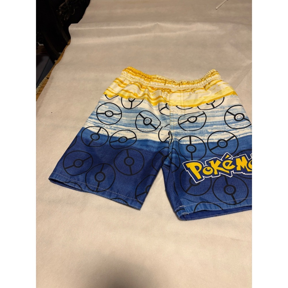 Pokemon Boys Swim Trunks Blue Yellow Poke Ball Print Mesh Lined Size Medium M